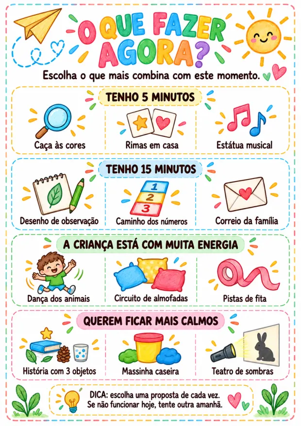 Página Escolha Rápida que organiza atividades por tempo, energia e local